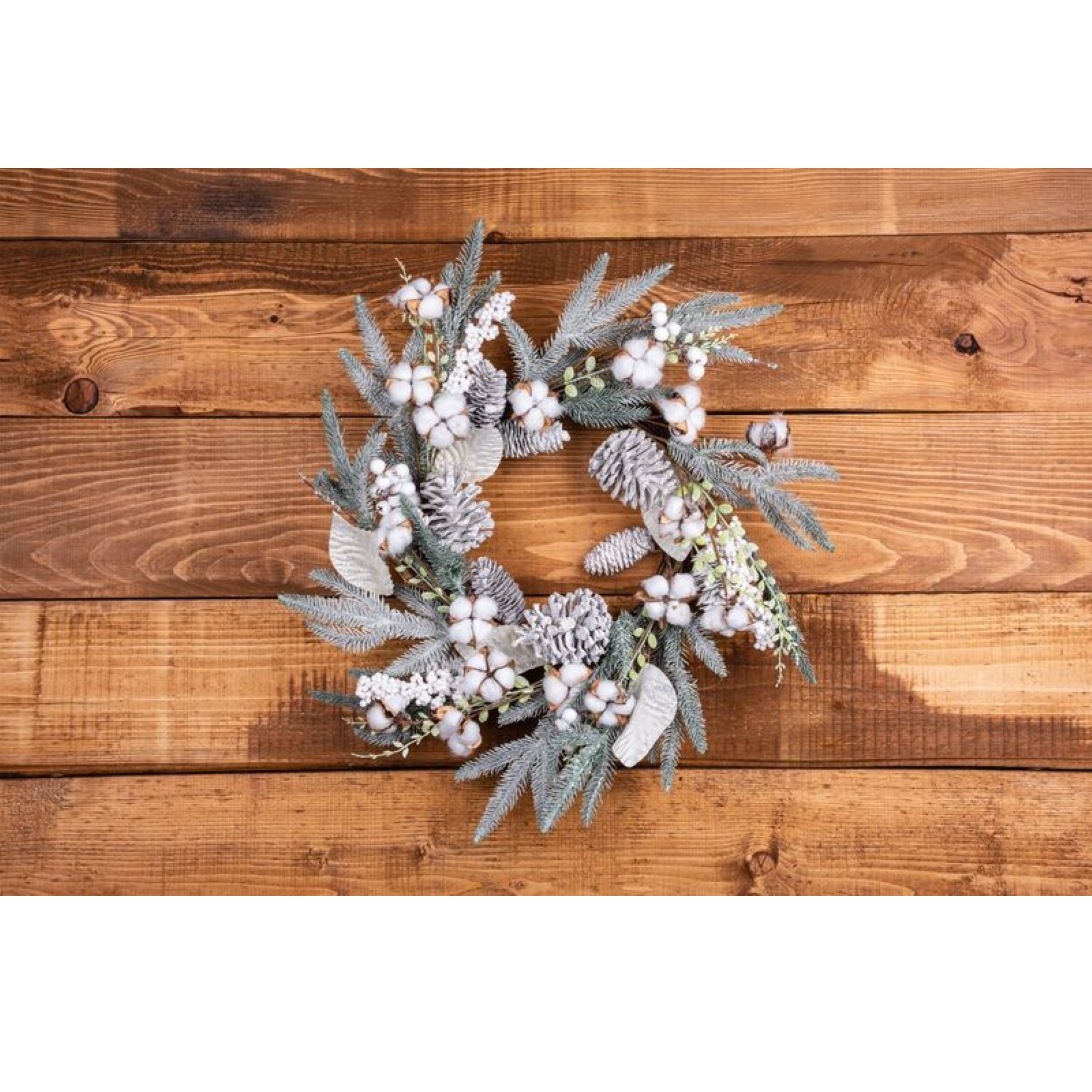 Veniec so zasneženými vetvičkami, 60x60x14 cm
