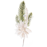 Vetvička s kvetom poinsettia, biela, 23 cm, bal. 6 ks