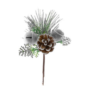 Vetvička s rolničkou, strieborná 20 cm, bal. 6 ks