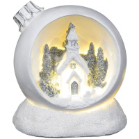 Vianočná guľa, LED teplá biela, polyresin, 2xAAA, interiér