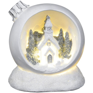 Vianočná guľa, LED teplá biela, polyresin, 2xAAA, interiér