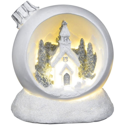 Vianočná guľa, LED teplá biela, polyresin, 2xAAA, interiér