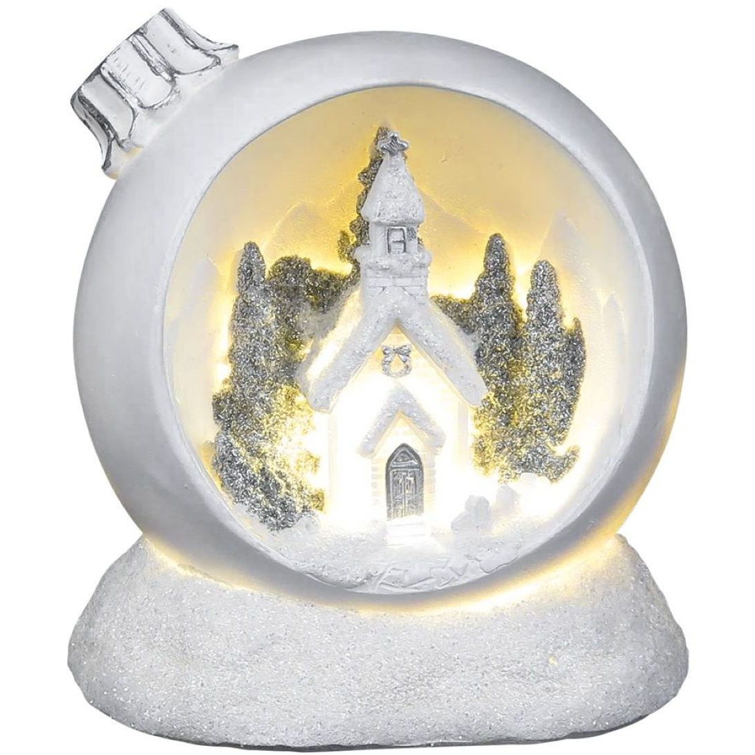 Vianočná guľa, LED teplá biela, polyresin, 2xAAA, interiér