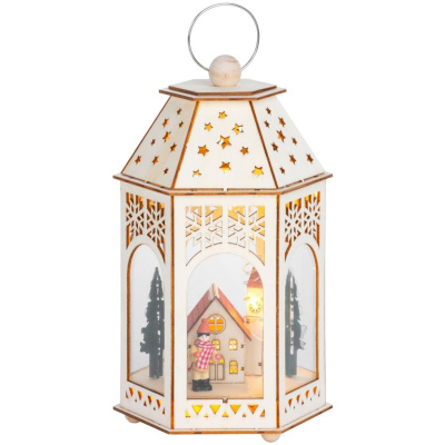 Lampáš Drevená dedinka, 9 LED, teplá biela, 16,5x14x30 cm